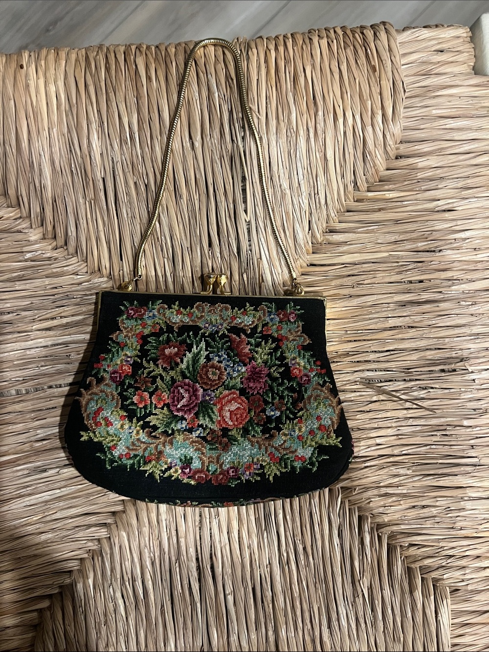 Vintage Floral Beaded Evening Bag - Black